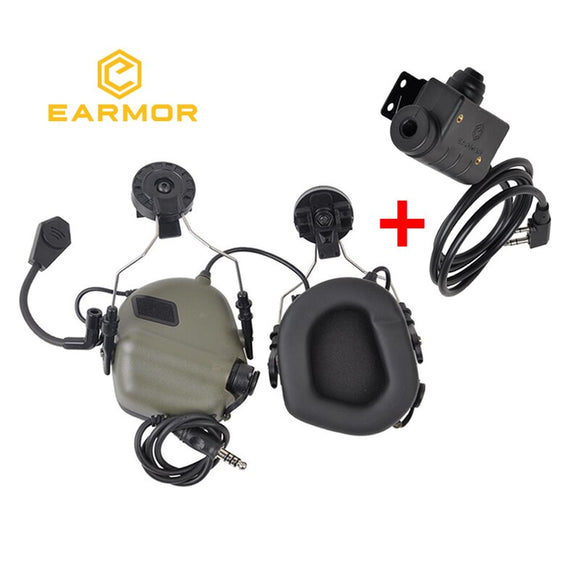 EARMOR M32H MOD4 Tactical Headset & M51 PTT Adapter Set Noise Canceling Headphones